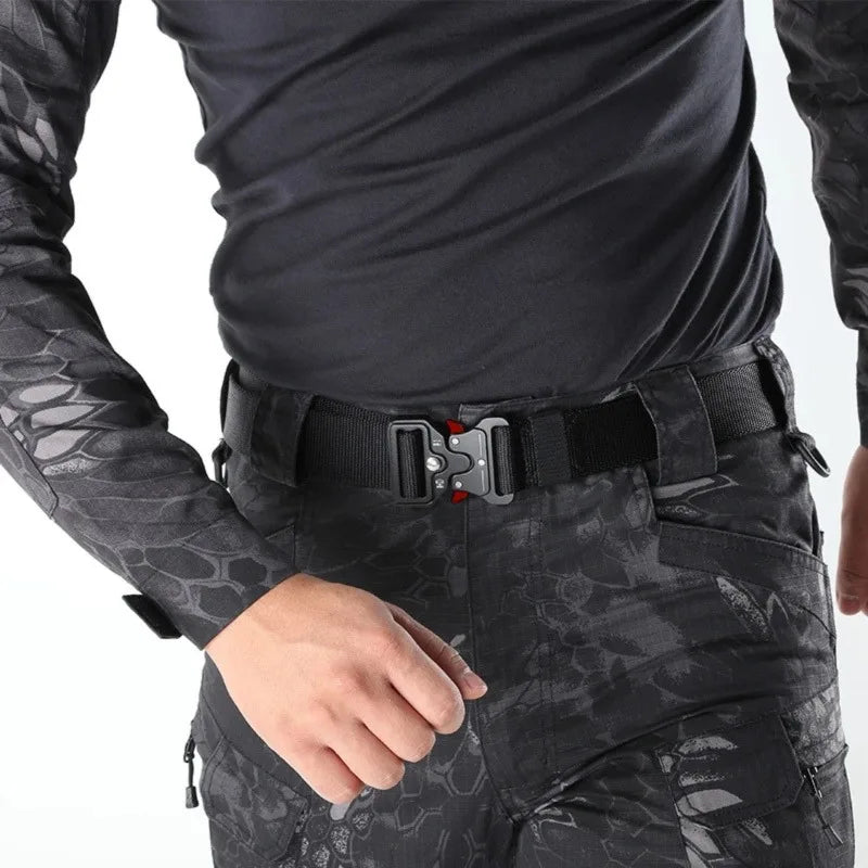 Men's Outdoor Multi-Function Belt Premium Canvas/Nylon Hybrid Waistband for Hiking Travel Unisex Tactical Belt Durable Buckle