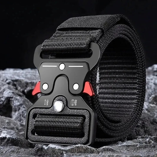 Men's Outdoor Multi-Function Belt Premium Canvas/Nylon Hybrid Waistband for Hiking Travel Unisex Tactical Belt Durable Buckle