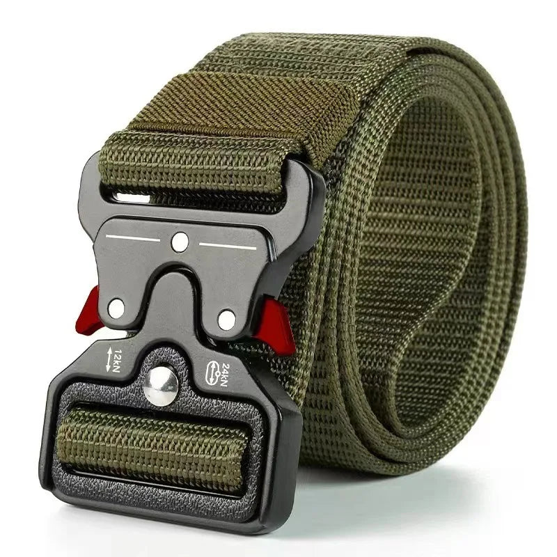 Men's Outdoor Multi-Function Belt Premium Canvas/Nylon Hybrid Waistband for Hiking Travel Unisex Tactical Belt Durable Buckle
