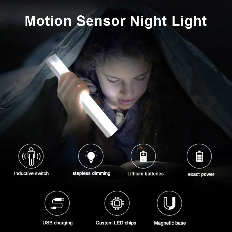 Motion Sensor Light Rechargeable LED Night Light Portable Under Cabinet Light with Magnetic for Bedroom Kitchen Closet Staircase