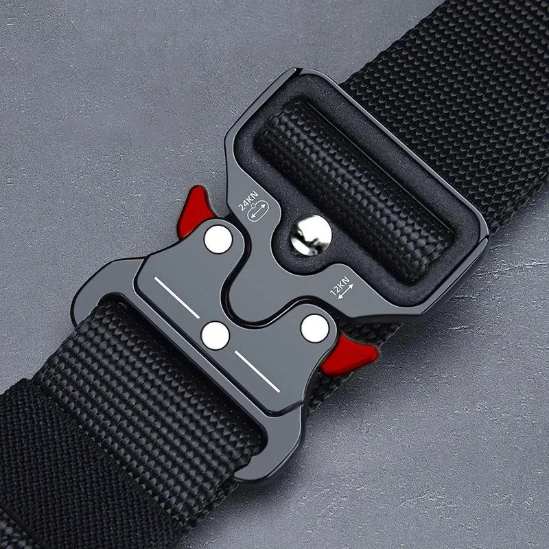 Men's Outdoor Multi-Function Belt Premium Canvas/Nylon Hybrid Waistband for Hiking Travel Unisex Tactical Belt Durable Buckle