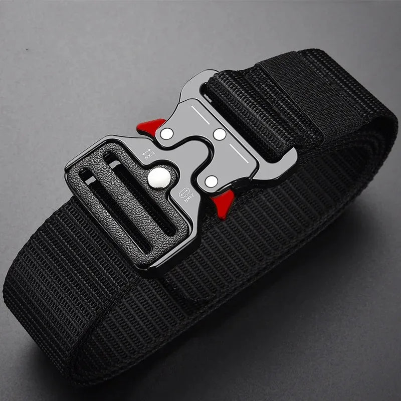 Men's Outdoor Multi-Function Belt Premium Canvas/Nylon Hybrid Waistband for Hiking Travel Unisex Tactical Belt Durable Buckle