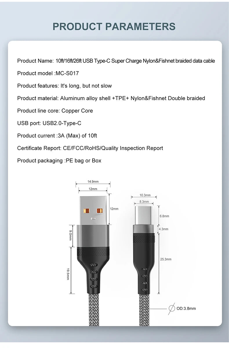USB TYPE C Fast Charge Cable Android Micro USB line USB to LIGHTNING Extend Charging Cable for iPhone 14 Xiaomi OnePlus Samsung